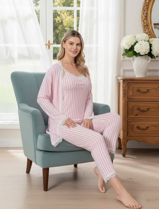 Pyjama femme 3 pièces à rayures – Douceur & Raffinement