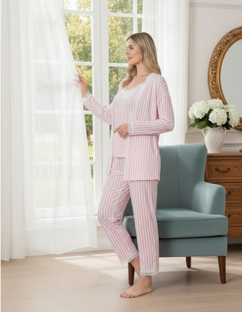 Pyjama femme 3 pièces à rayures – Douceur & Raffinement
